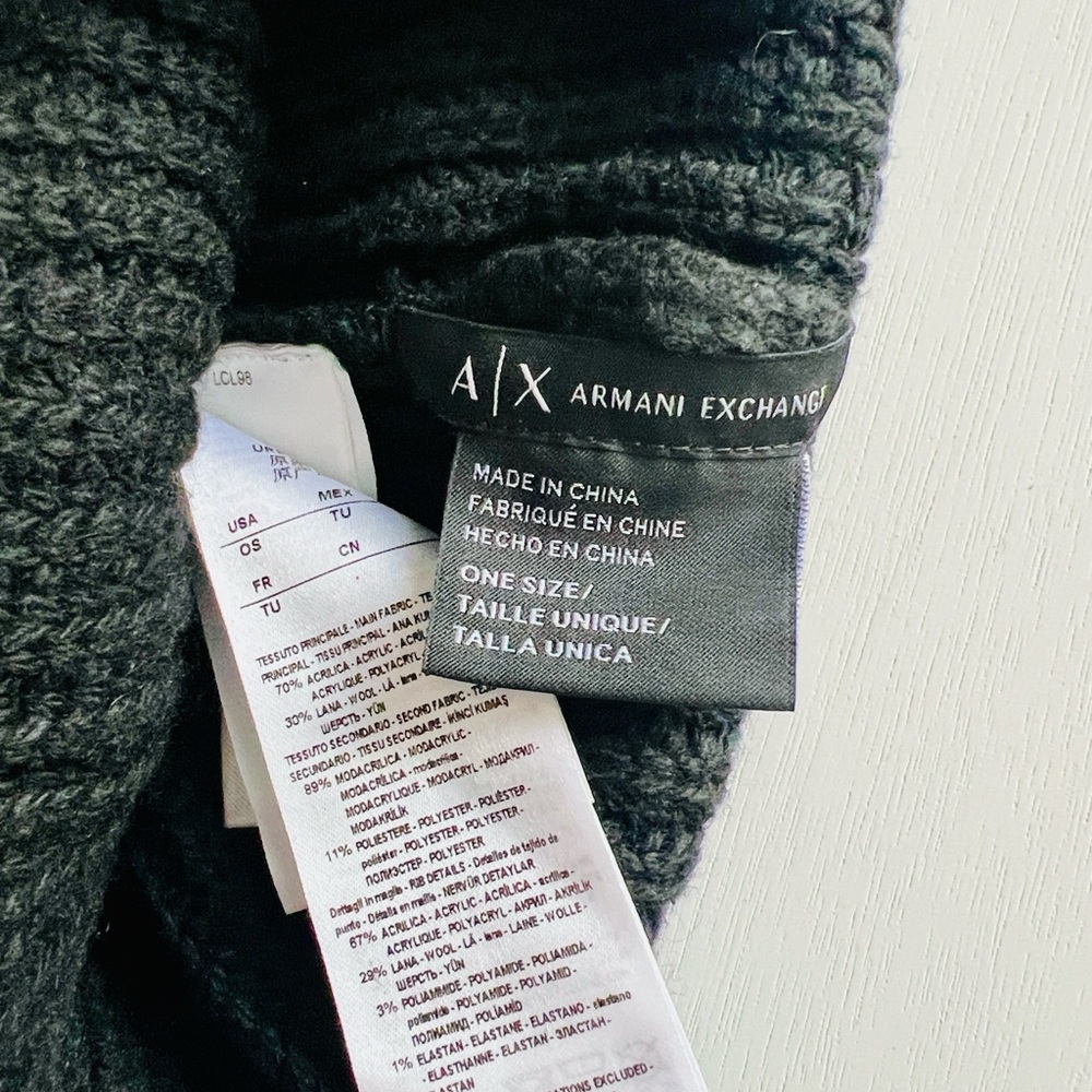 Armani Exchange black pompom topped wool beanie - Picture 5 of 6